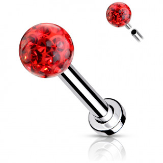 Piercing labret / cartilage acier  boule frido (filetage interne) - Rouge