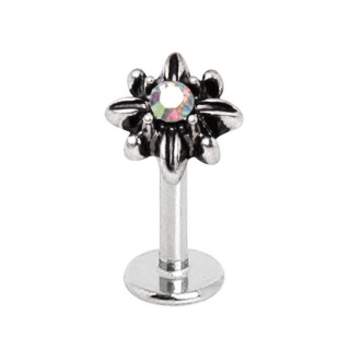 Piercing labret  fleur toile sertie aurore borale