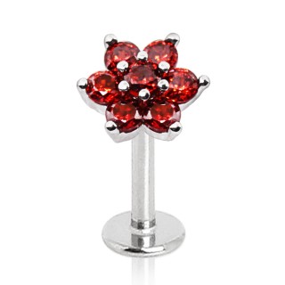 Piercing labret  fleur rouge sertie