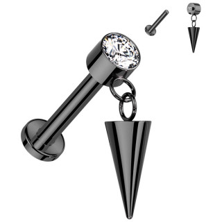 Piercing labret noir Titane zirconium  spike suspendu