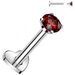 Piercing labret d'oreille Titane  coeur et Zirconium Rouge (hlix, flat, lobe...)