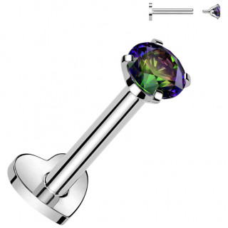 Piercing labret d'oreille Titane  coeur et Zirconium Vitrail Medium (hlix, flat, lobe...)