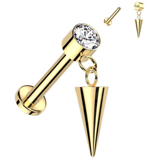 Piercing labret Titane dor zirconium  spike suspendu