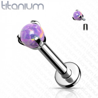 Piercing labret Titane G23  perle d'Opale Violette (filetage interne)