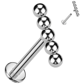 Piercing labret Titane  5 perles alignes (filetage interne)