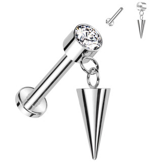 Piercing labret Titane zirconium  spike suspendu