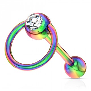 Piercing langue arc en ciel  boule sertie avec anneau