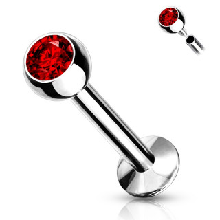 Piercing lvre / labret serti  filetage interne - Rouge