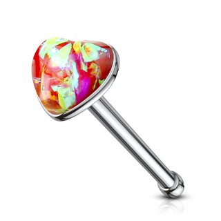 Piercing nez acier  coeur d'opale rouge