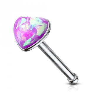 Piercing nez acier  coeur d'opale violette