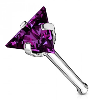 Piercing nez acier  triangle de zirconium violet
