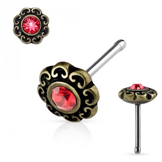 Piercing nez dor vintage  coeurs et cristal rouge