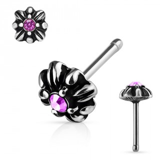 Piercing nez double croix tribale  cristal rose