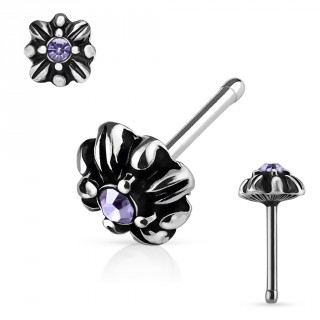 Piercing nez double croix tribale  cristal violet