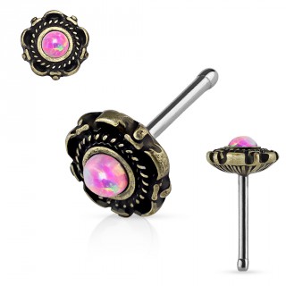 Piercing nez fleur dor antique  Opale rose