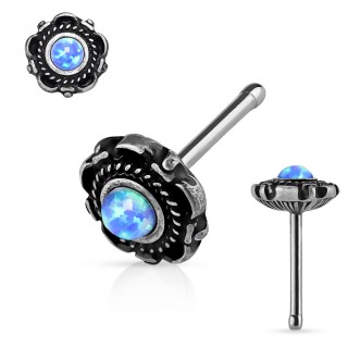 Piercing nez fleur gris ancien  Opale bleue