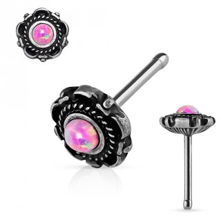 Piercing nez fleur gris ancien  Opale rose