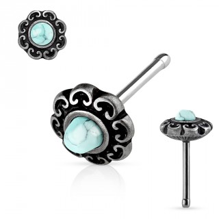 Piercing nez gris ancien  coeurs et turquoise