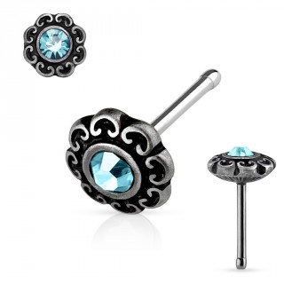 Piercing nez gris patin  coeurs et cristal bleu