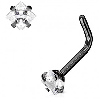 Piercing nez noir  strass carr couvert de 4 griffes - tige "L"