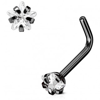 Piercing nez noir tige "L"  strass toil couvert de 5 griffes