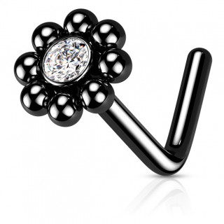 Piercing nez Noir tige L en acier  fleur sertie