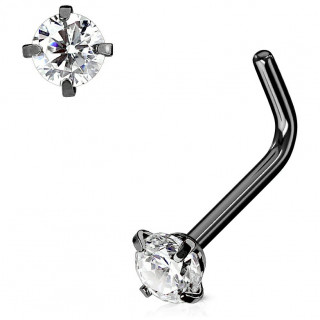 Piercing nez noir  tige "L" et strass griff clair