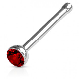 Piercing nez stud droit acier  cristal serti - rouge