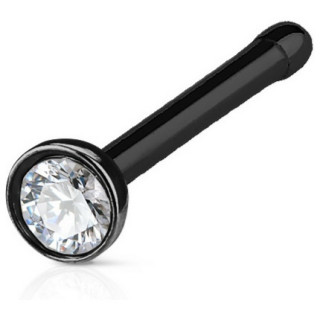 Piercing nez stud droit noir en acier  cristal