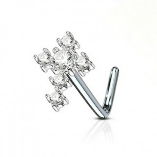 Piercing nez tige "L"  croix de strass