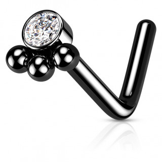 Piercing nez tige L en acier perl et serti style bohmien - Noir