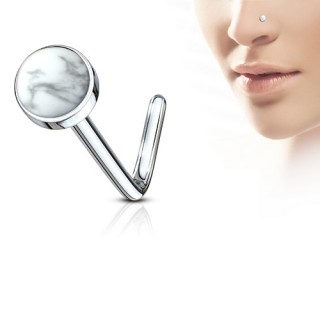 Piercing nez tige L  pierre Howlite blanche