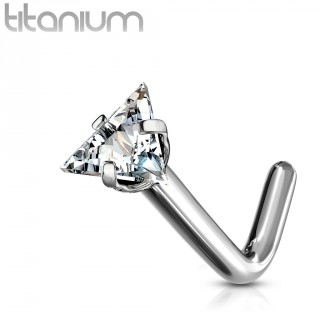 Piercing nez titane en "L"  triangle strass