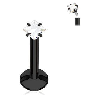 Piercing noir  strass carr et filetage interne (lvre, cartilage...)