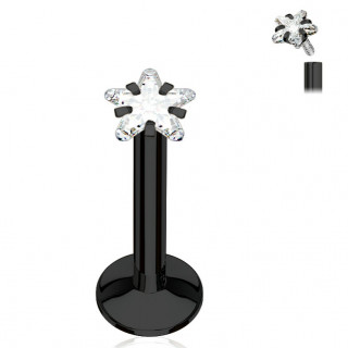 Piercing noir  strass toil et filetage interne (lvre, cartilage...)