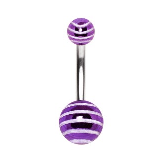 Piercing nombril  boules acrylique violettes stries