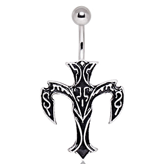 Piercing nombril à croix diabolique gravée de runes