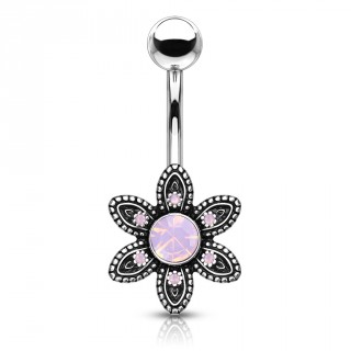 Piercing nombril  lgante fleur noircie sertie