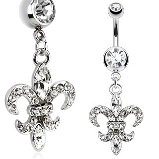 Piercing nombril  pendentif fleur de Lys pave de pierres