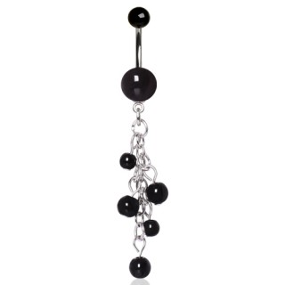 Piercing nombril  perles noires et chaines