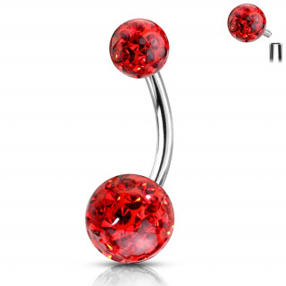 Piercing nombril acier  boules frido (filetage interne) - Rouge