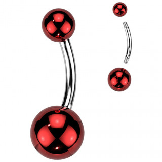 Piercing nombril acier  boules nacres rouges