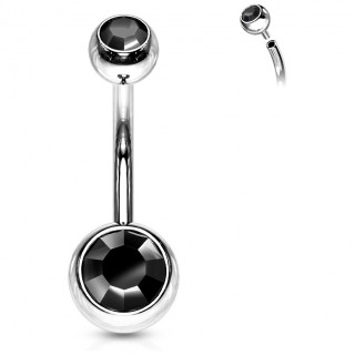 Piercing nombril acier boules serties  filetage interne - Noir