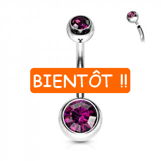 Piercing nombril acier boules serties  filetage interne - Pourpre