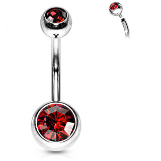 Piercing nombril acier boules serties  filetage interne - Rouge