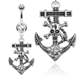 Piercing nombril ancre de marine pirate avec tte de mort