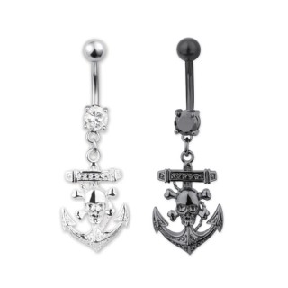 Piercing nombril ancre marine  squelette