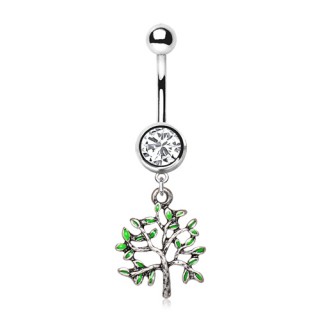 Piercing nombril arbre de vie emaill vert