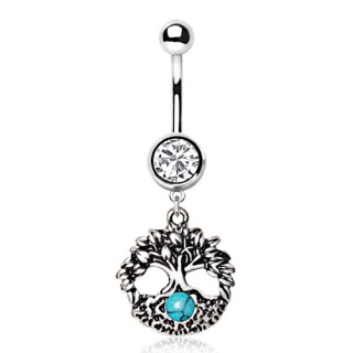 Piercing nombril arbre de vie  perle turquoise