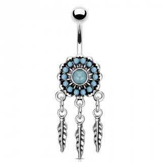 Piercing nombril attrape rves  perles de turquoise